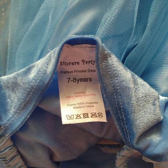 Girls Cinderella Costume 7-8 Years Light Blue Princess Dress w Poofy Skirt - Picture 2 of 10